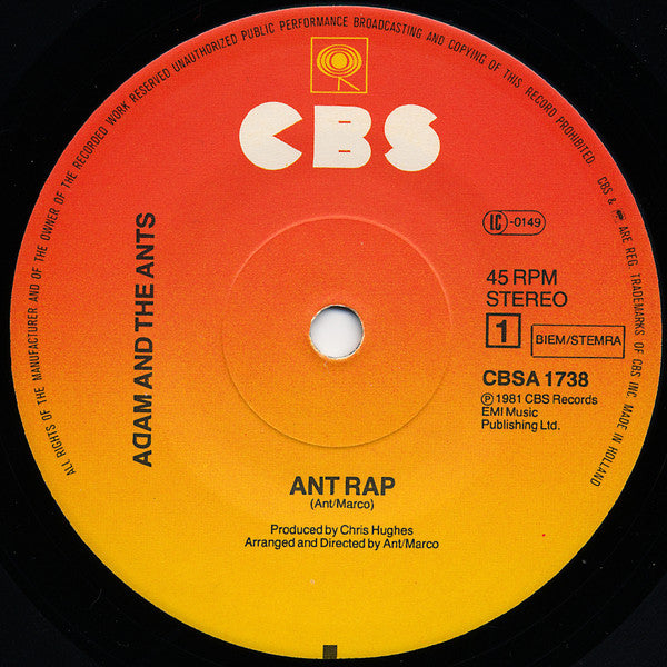 Adam And The Ants : Ant Rap (7", Single, Win)