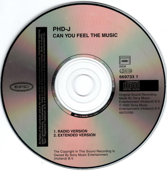 PHD-J : Can You Feel The Music (CD, Single)