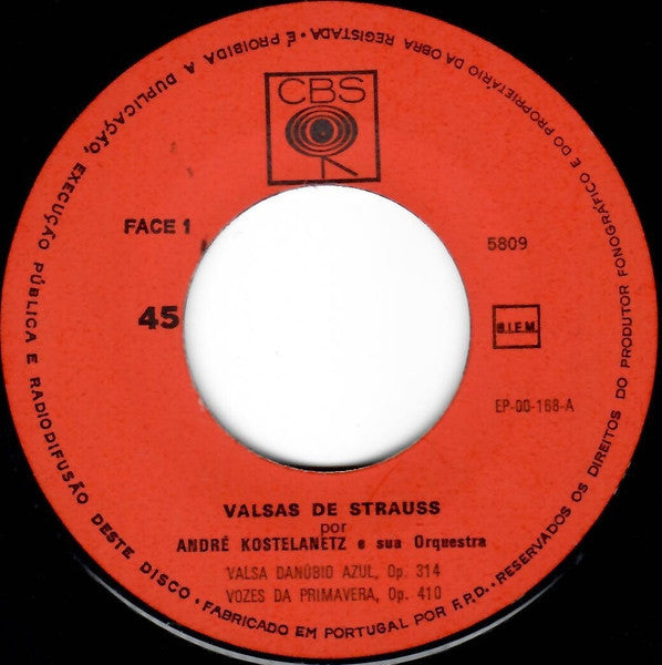André Kostelanetz And His Orchestra : Valsas De Strauss (7", EP)