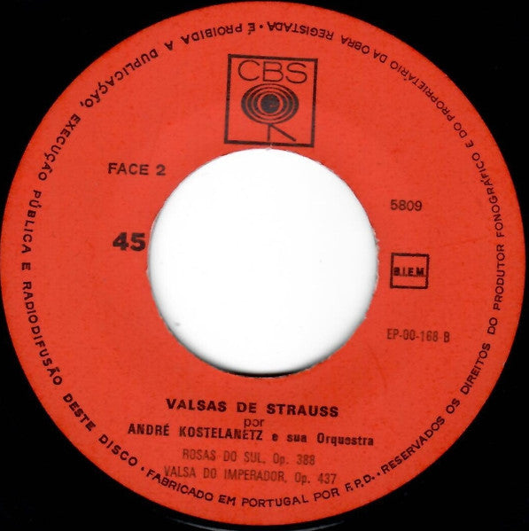 André Kostelanetz And His Orchestra : Valsas De Strauss (7", EP)