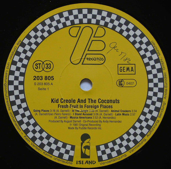 Kid Creole And The Coconuts : Fresh Fruit In Foreign Places (LP, Album, Yel)