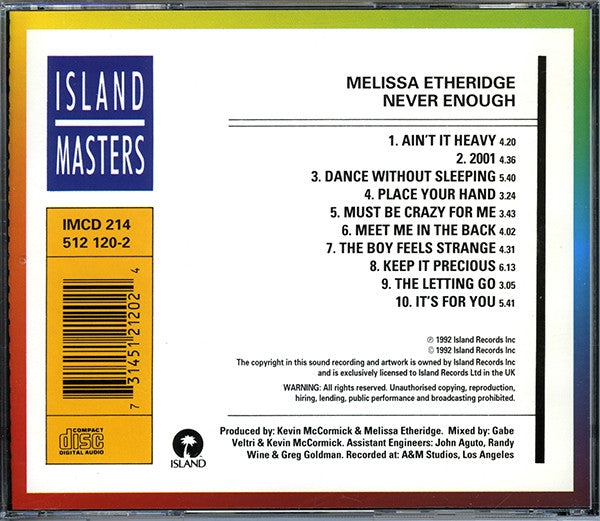 Melissa Etheridge : Never Enough (CD, Album)