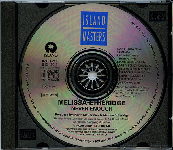 Melissa Etheridge : Never Enough (CD, Album)