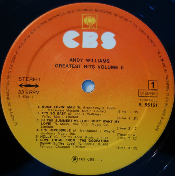 Andy Williams : Andy William's Greatest Hits Vol.2 (LP, Comp)