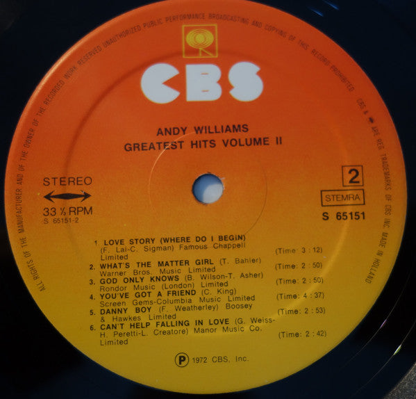 Andy Williams : Andy William's Greatest Hits Vol.2 (LP, Comp)