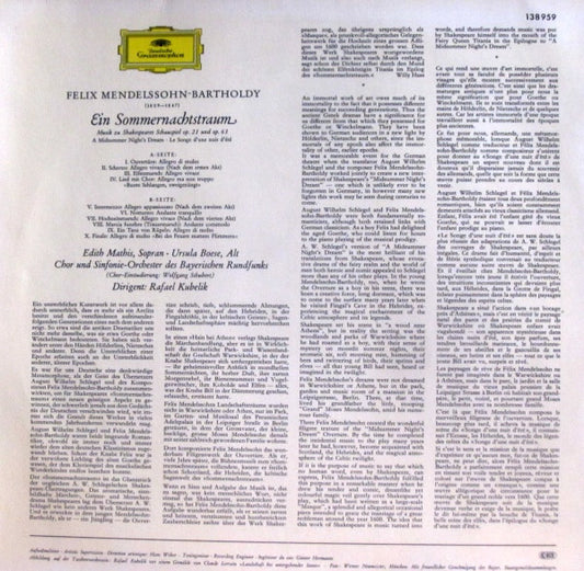 Felix Mendelssohn-Bartholdy - Chor Des Bayerischen Rundfunks und Symphonie-Orchester Des Bayerischen Rundfunks · Rafael Kubelik : Ein Sommernachtstraum (LP, Album)