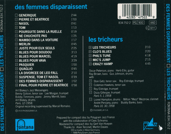 Art Blakey & The Jazz Messengers / Stan Getz - Roy Eldridge - Coleman Hawkins - Dizzy Gillespie : Des Femmes Disparaissent / Les Tricheurs (Original Soundtracks) (CD, Comp)
