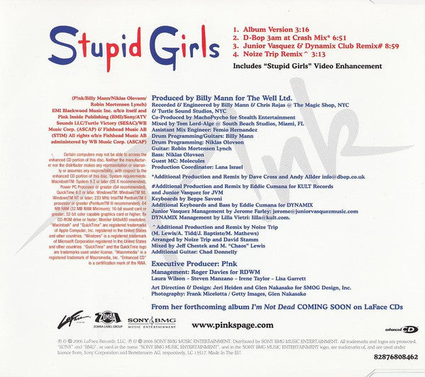 P!NK : Stupid Girls (CD, Maxi, Enh)