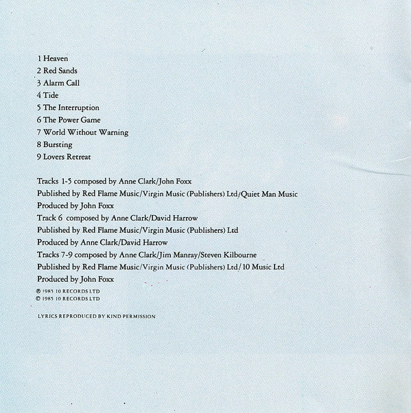 Anne Clark : Pressure Points (CD, Album, Nim)