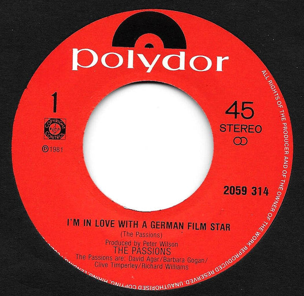 The Passions : I'm In Love With A German Film Star (7")