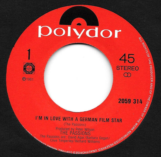 The Passions : I'm In Love With A German Film Star (7")