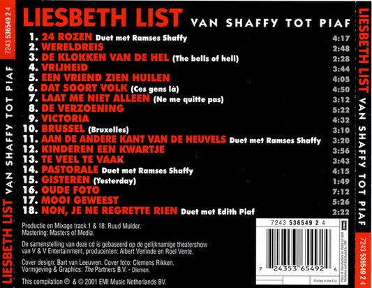 Liesbeth List : Van Shaffy Tot Piaf (CD, Album, Comp)