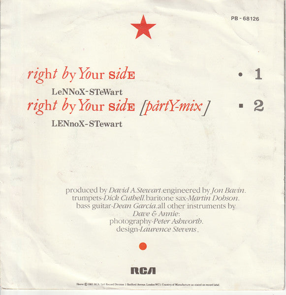 Eurythmics : Right By Your Side (7", Single)