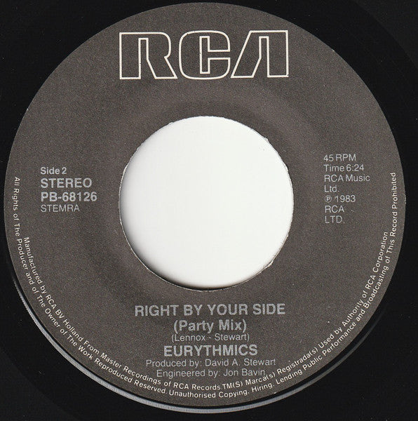 Eurythmics : Right By Your Side (7", Single)