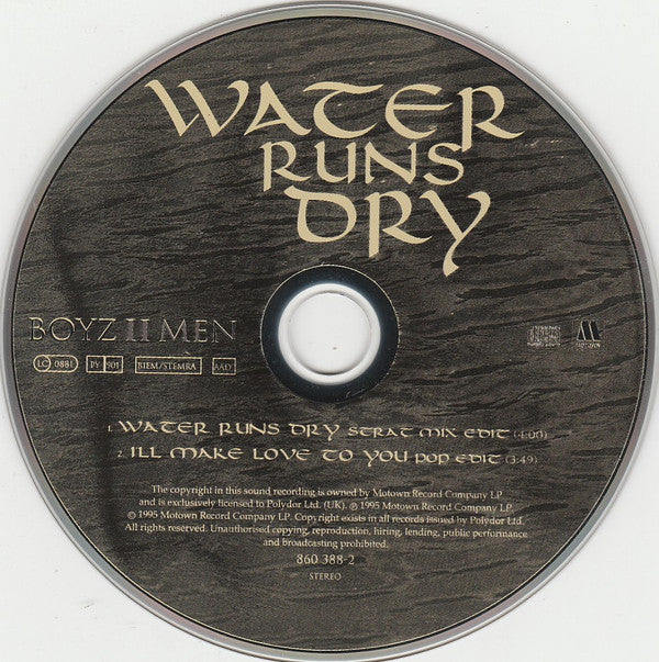 Boyz II Men : Water Runs Dry (CD, Single, Car)