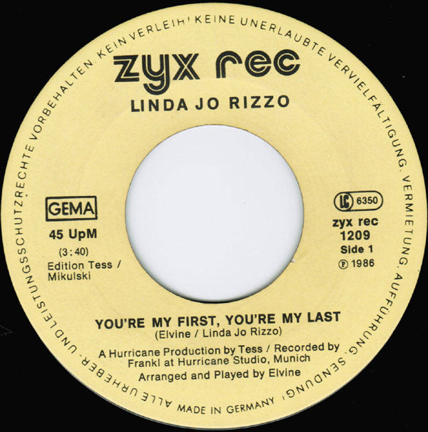 Linda Jo Rizzo : You're My First, You're My Last (7", Single)