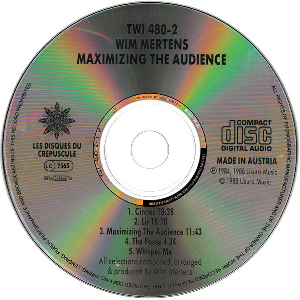 Wim Mertens : Maximizing The Audience (CD, Album, RE)