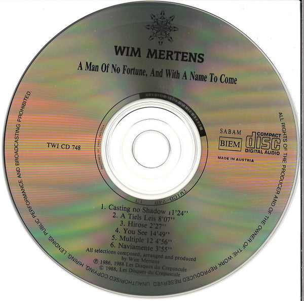 Wim Mertens : A Man Of No Fortune, And With A Name To Come (CD, Album, RE)