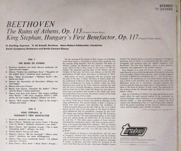 Ludwig Van Beethoven, Berliner Symphoniker & Berliner Konzertchor • Hans-Hubert Schönzeler : The Ruins Of Athens, Op.113 / King Stephan, Hungary's First Benefactor, Op. 117 (LP)