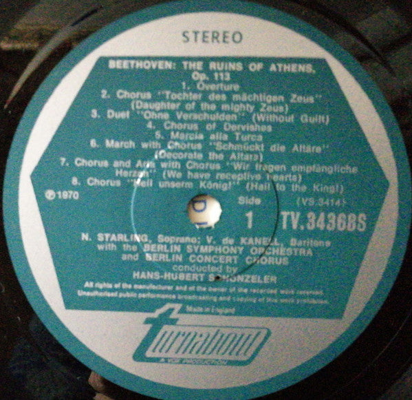 Ludwig Van Beethoven, Berliner Symphoniker & Berliner Konzertchor • Hans-Hubert Schönzeler : The Ruins Of Athens, Op.113 / King Stephan, Hungary's First Benefactor, Op. 117 (LP)