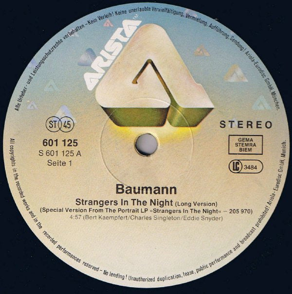 Peter Baumann : Strangers In The Night (12", Maxi)