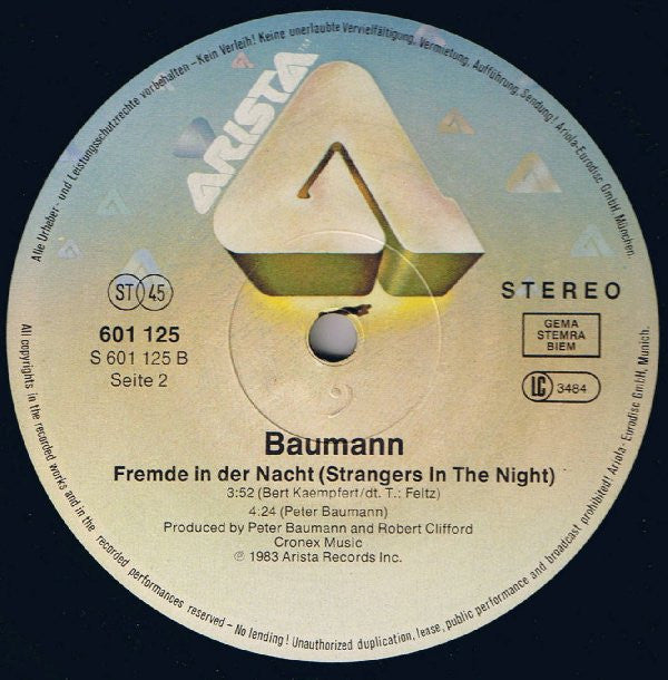 Peter Baumann : Strangers In The Night (12", Maxi)