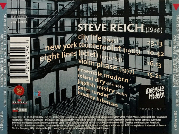 Steve Reich - Ensemble Modern : City Life • New York Counterpoint • Eight Lines • Violin Phase (CD, Album)