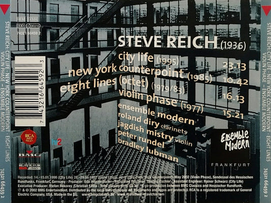 Steve Reich - Ensemble Modern : City Life • New York Counterpoint • Eight Lines • Violin Phase (CD, Album)