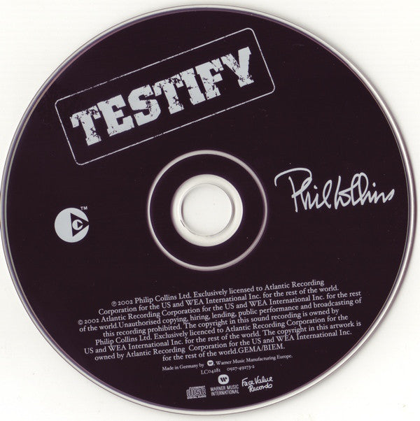 Phil Collins : Testify (CD, Album, Copy Prot.)