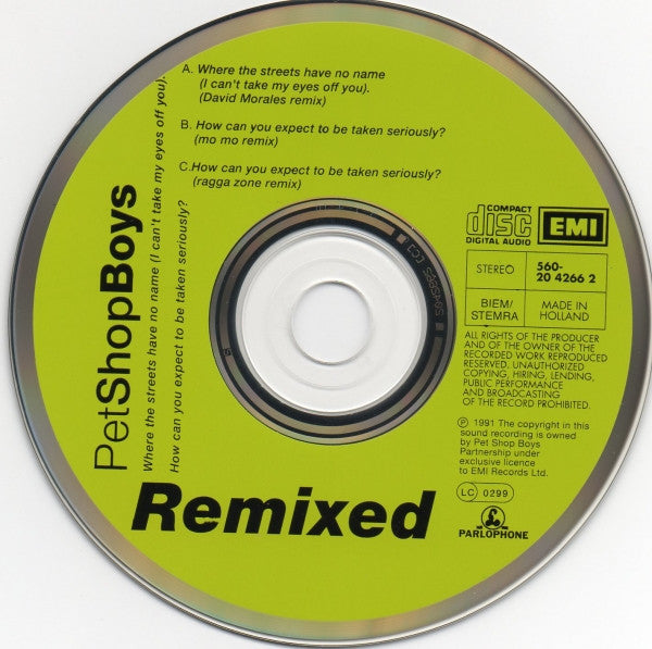 Pet Shop Boys : Where The Streets Have No Name (I Can't Take My Eyes Off You) / How Can You Expect To Be Taken Seriously? (Remixed) (CD, Maxi)
