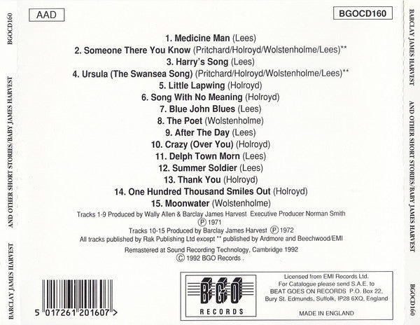 Barclay James Harvest : And Other Short Stories / Baby James Harvest (CD, Comp, RM)