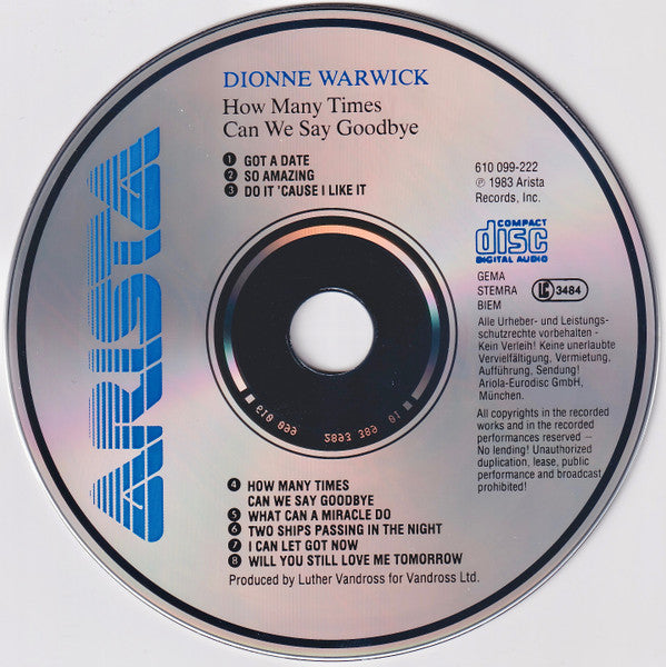 Dionne Warwick : How Many Times Can We Say Goodbye (CD, Album)