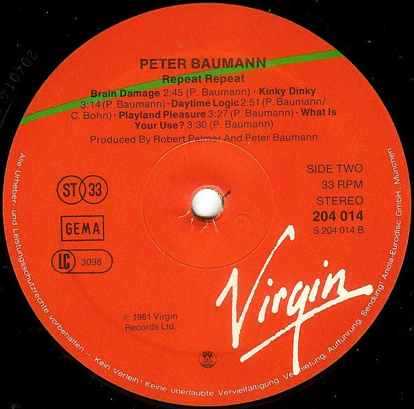 Peter Baumann : Repeat Repeat (LP, Album)