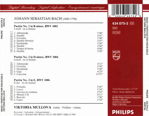 Johann Sebastian Bach, Viktoria Mullova : Partitas For Violin Solo (CD)