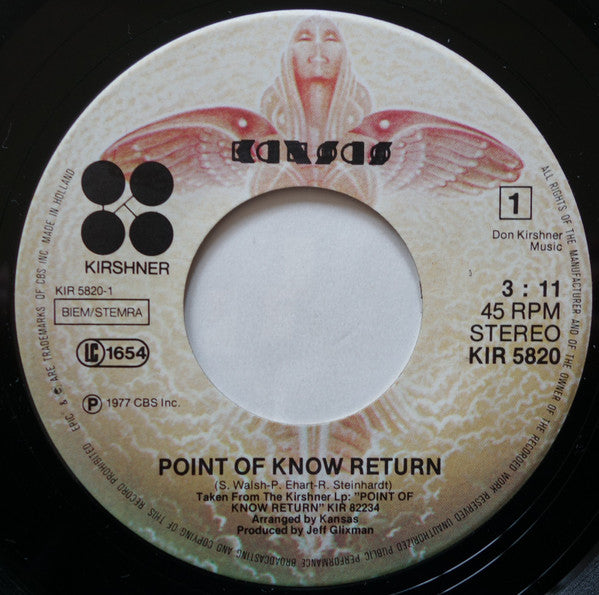 Kansas (2) : Point Of Know Return (7", Single)