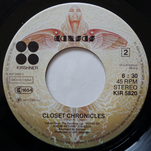 Kansas (2) : Point Of Know Return (7", Single)