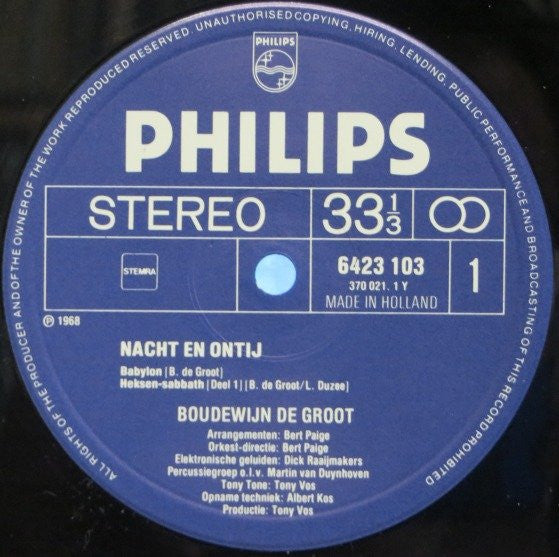 Boudewijn de Groot : Nacht En Ontij (LP, Album, Gat)
