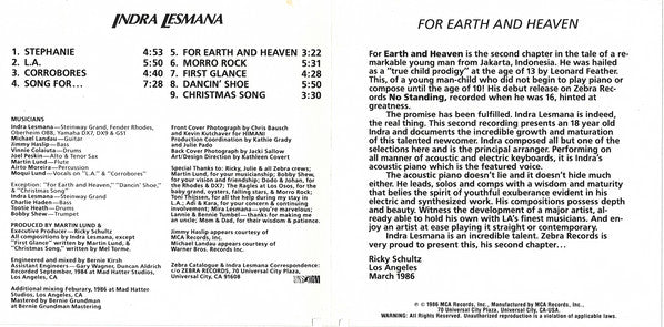 Indra Lesmana : For Earth And Heaven (CD, Album)