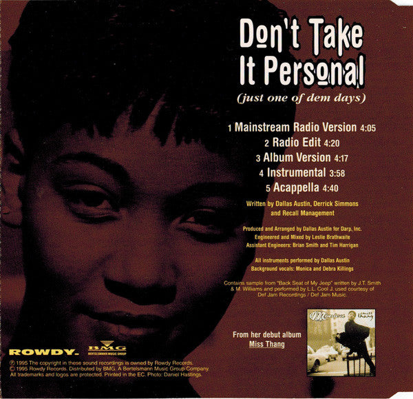 Monica : Don't Take It Personal (Just One Of Dem Days) (CD, Maxi)