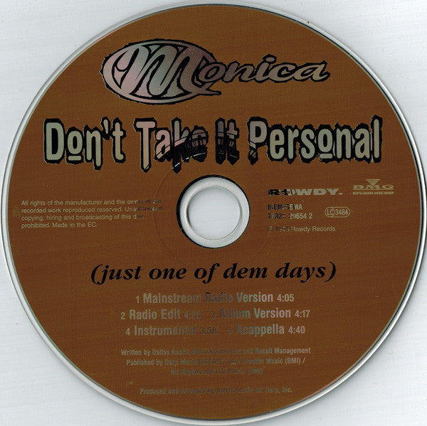 Monica : Don't Take It Personal (Just One Of Dem Days) (CD, Maxi)
