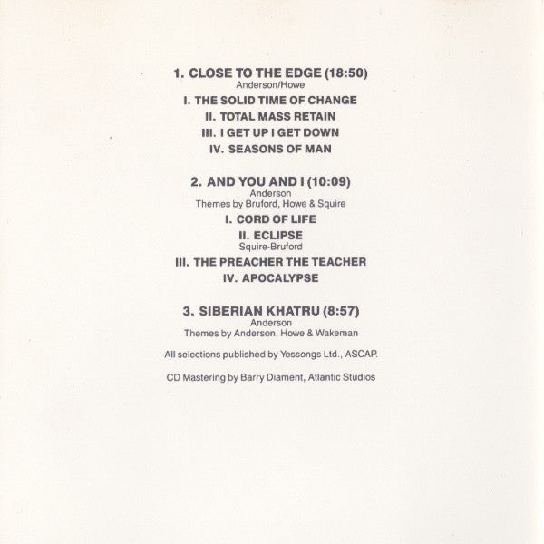 Yes : Close To The Edge (CD, Album, RE)