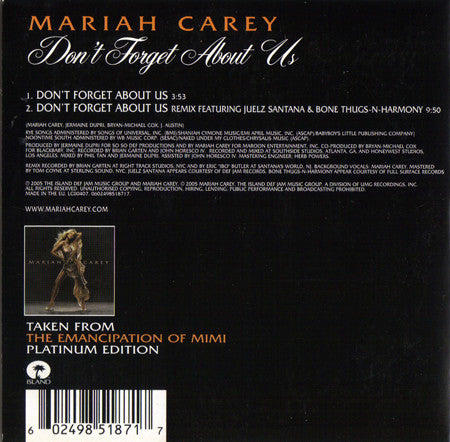Mariah Carey : Don't Forget About Us (CD, Single, Car)