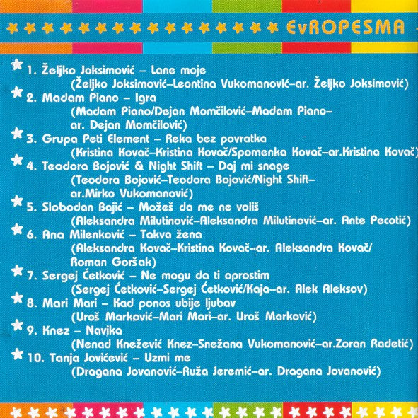 Various : Evropesma - Evropjesma SCG 2004 (CD, Comp, RM)