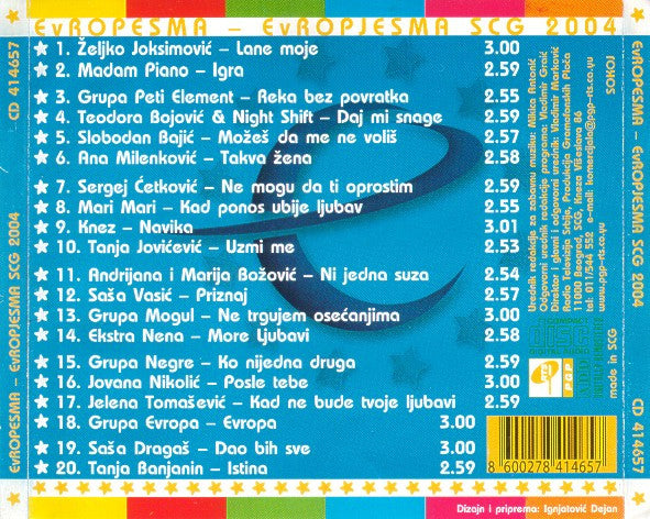 Various : Evropesma - Evropjesma SCG 2004 (CD, Comp, RM)