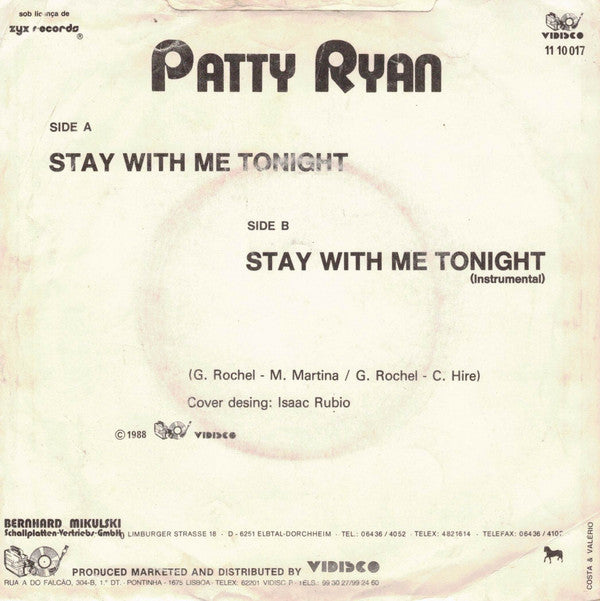 Patty Ryan : Stay With Me Tonight (7", Single)
