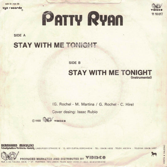 Patty Ryan : Stay With Me Tonight (7", Single)
