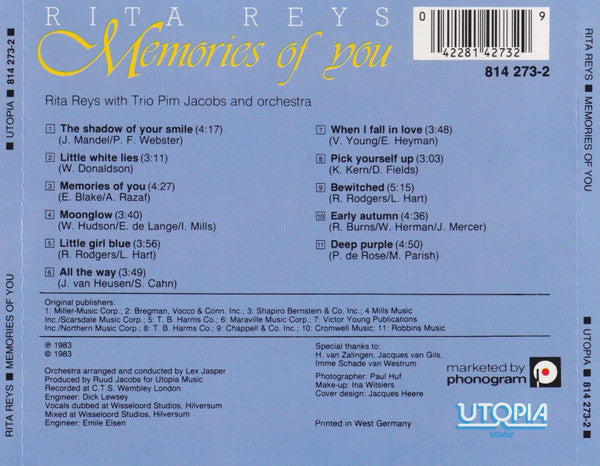 Rita Reys With The Pim Jacobs Trio : Memories Of You (CD, Album)