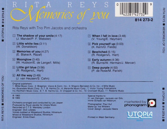 Rita Reys With The Pim Jacobs Trio : Memories Of You (CD, Album)