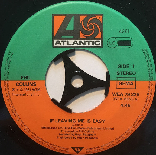 Phil Collins : If Leaving Me Is Easy (7", Single, Ltd, Pos)