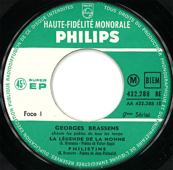 Georges Brassens : Chante Les Poètes De Tous Les Temps (7", EP, Mono, RE)